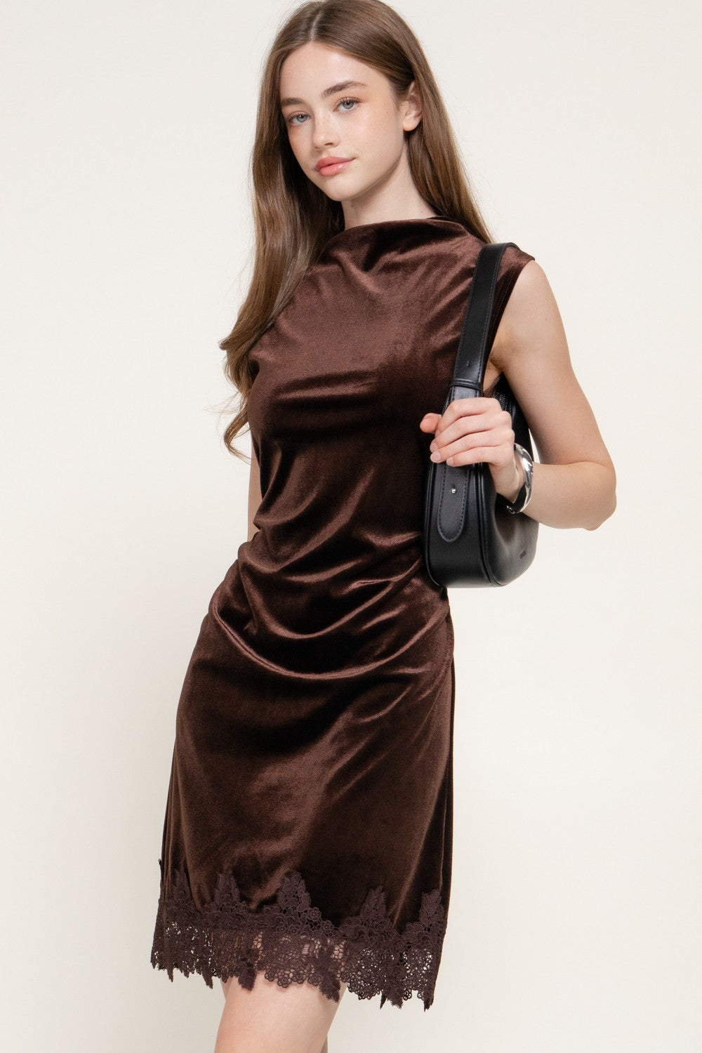 Sleeveless Hight Neck Velvet Mini Dress