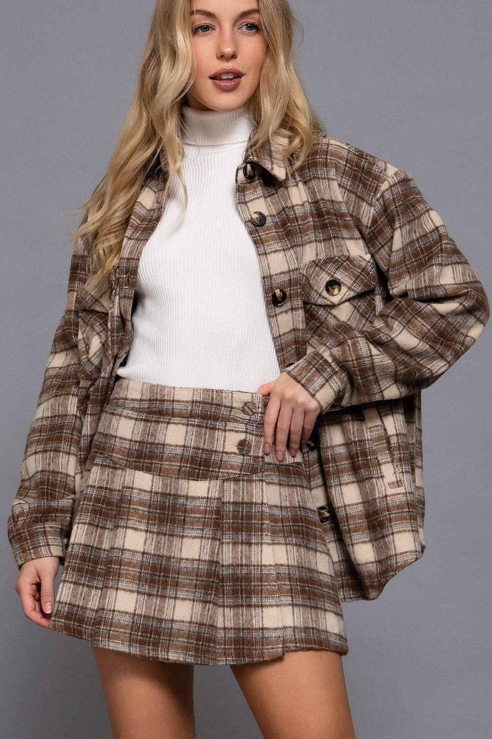 Pleats Detail Plaid Skirt
