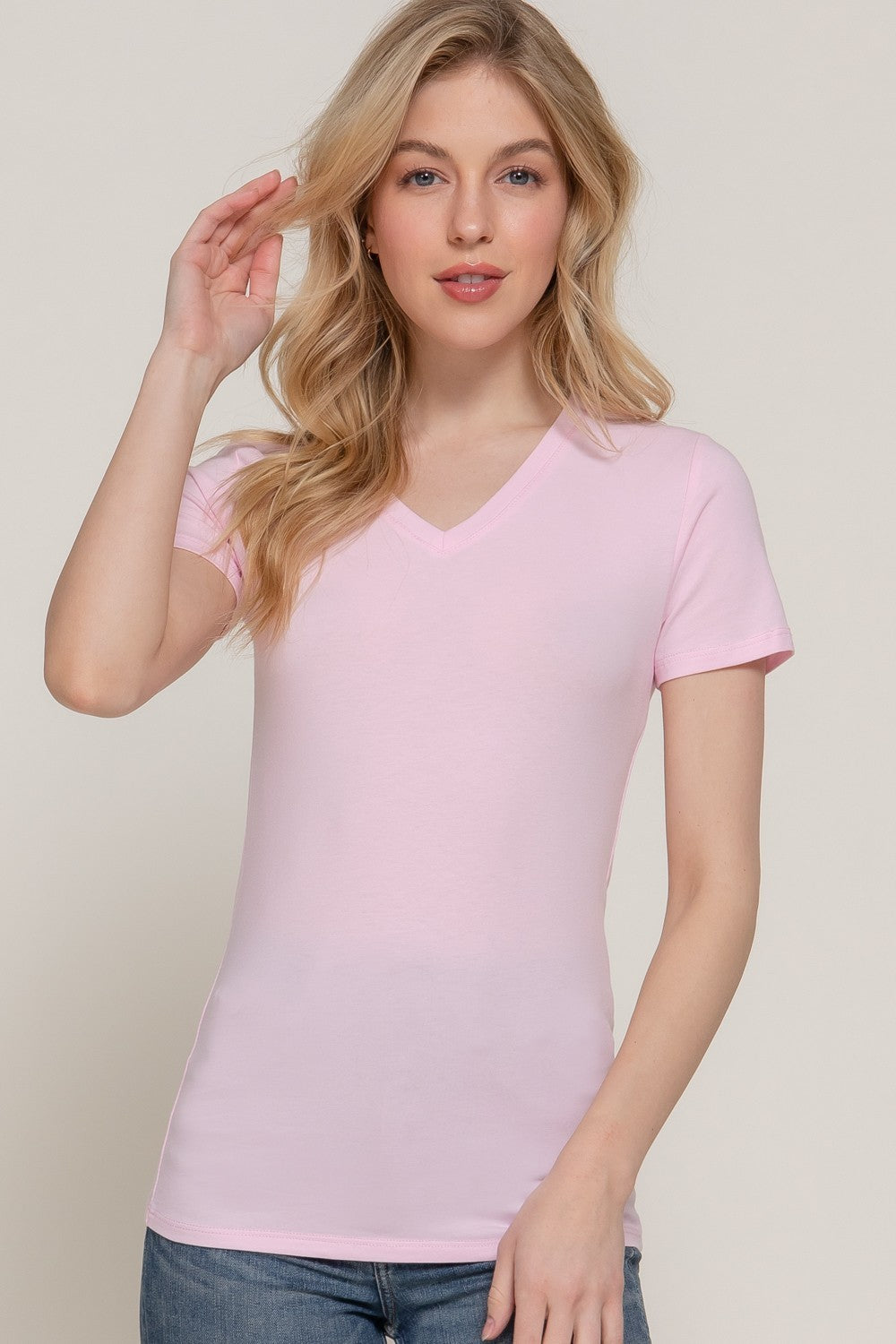 Short Slv Cotton Jersey V-neck Top