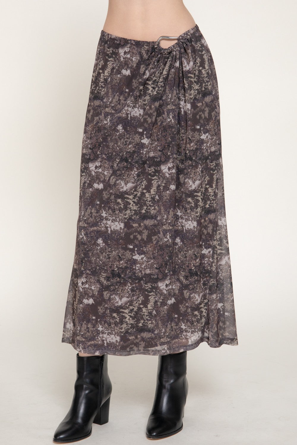 Applique Detail Print Mesh Midi Skirt