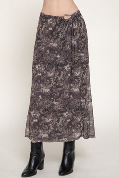Applique Detail Print Mesh Midi Skirt