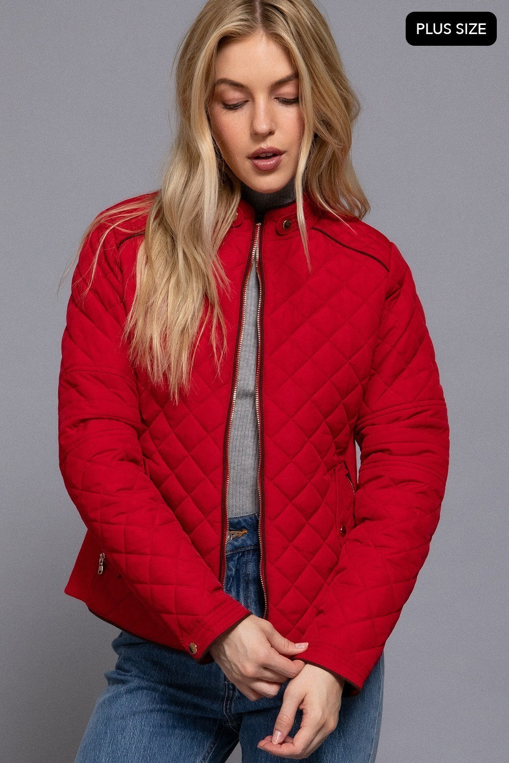 Suede Piping Detail Rib Quilted Padding Jacket