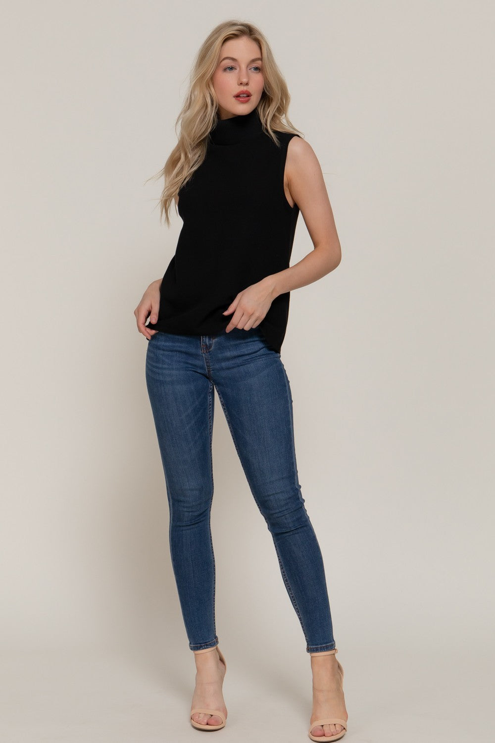 Sleeveless Turtle Neck Soft Knit Top