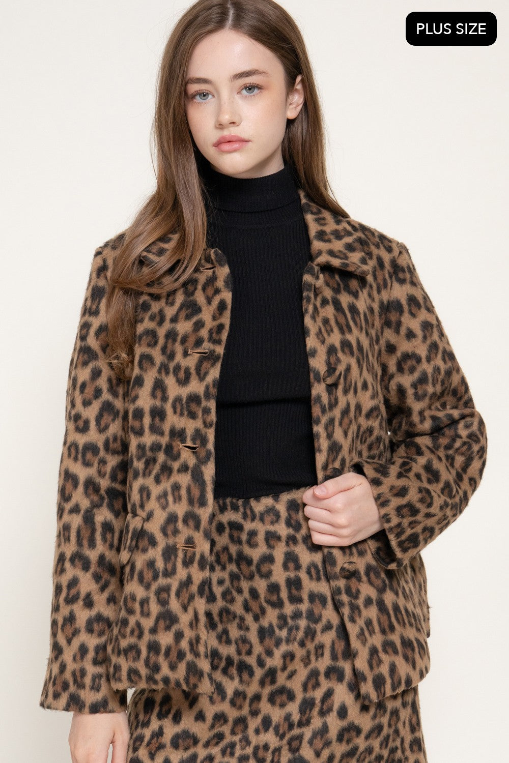 Leopard Print Hairy Wool-like Coat