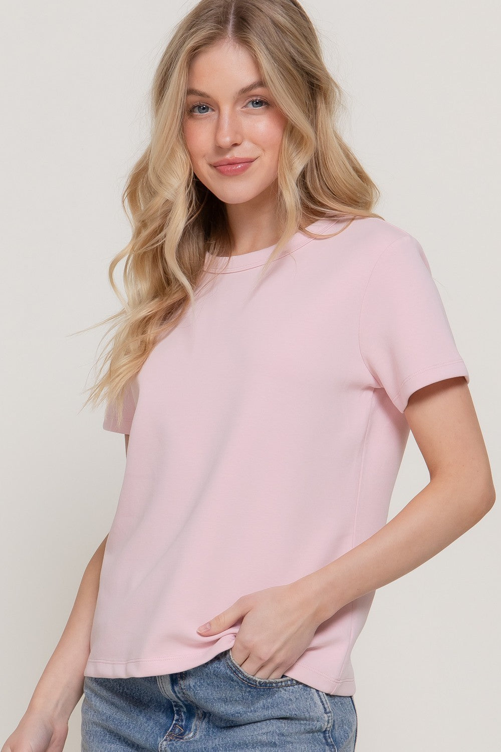 Short Sleeve Round Neck Soft Knit Top