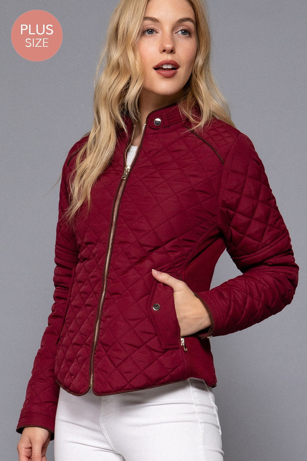 Suede Piping Detail Rib Quilted Padding Jacket