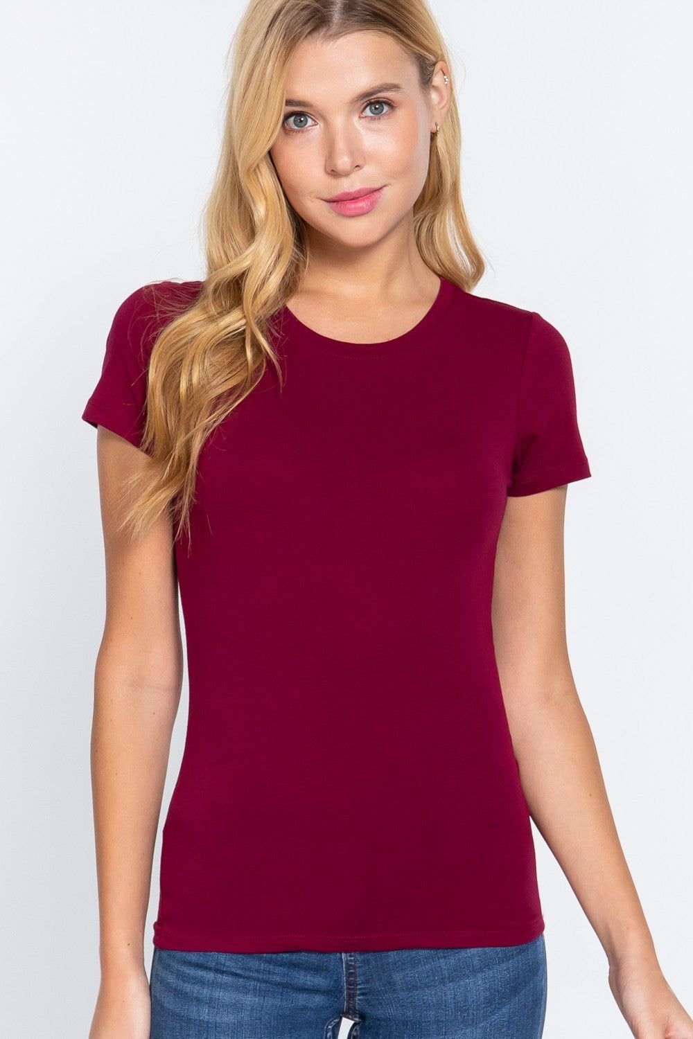 Short Slv Crew Neck Cotton Jersey Top