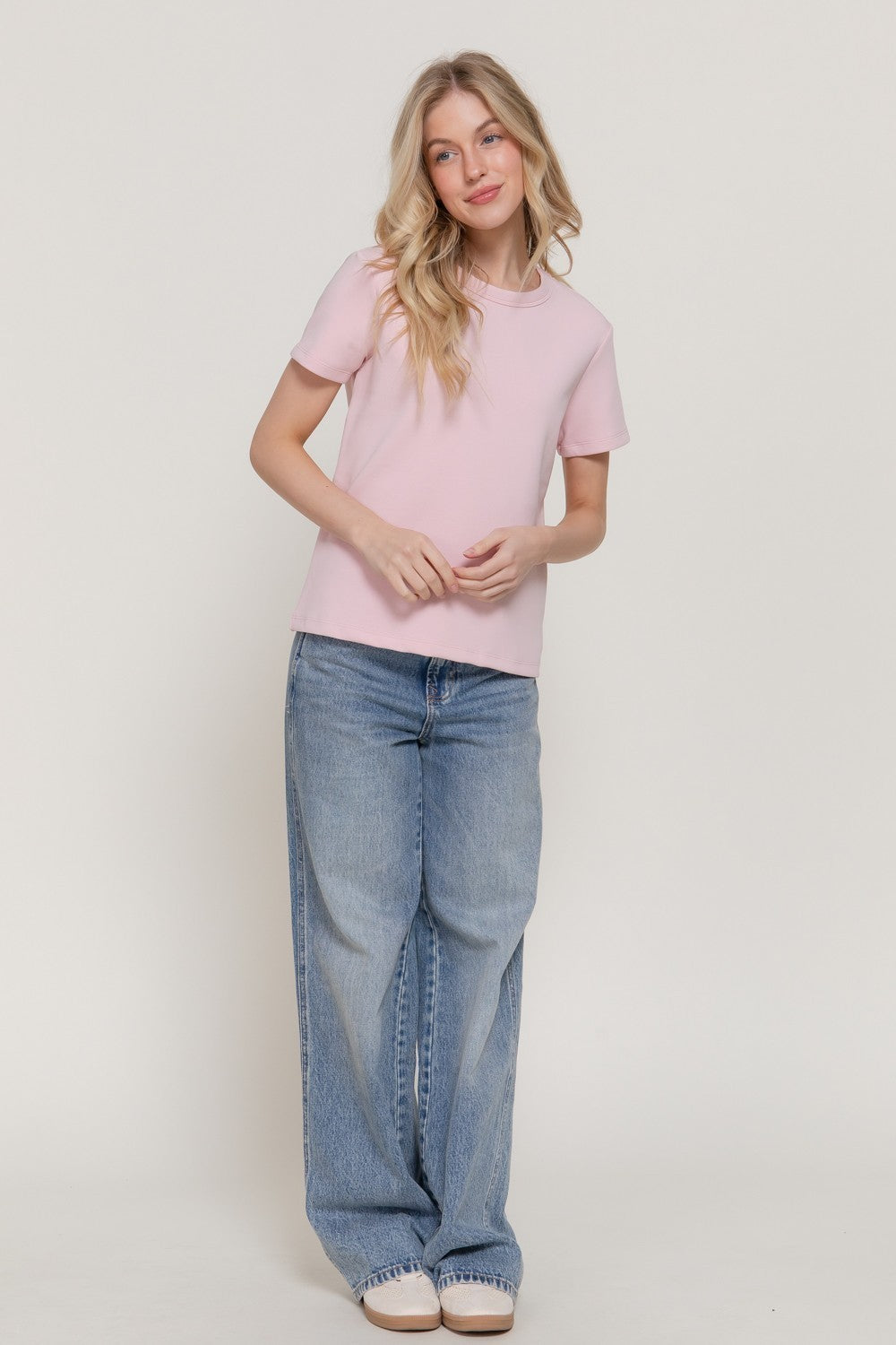 Short Sleeve Round Neck Soft Knit Top