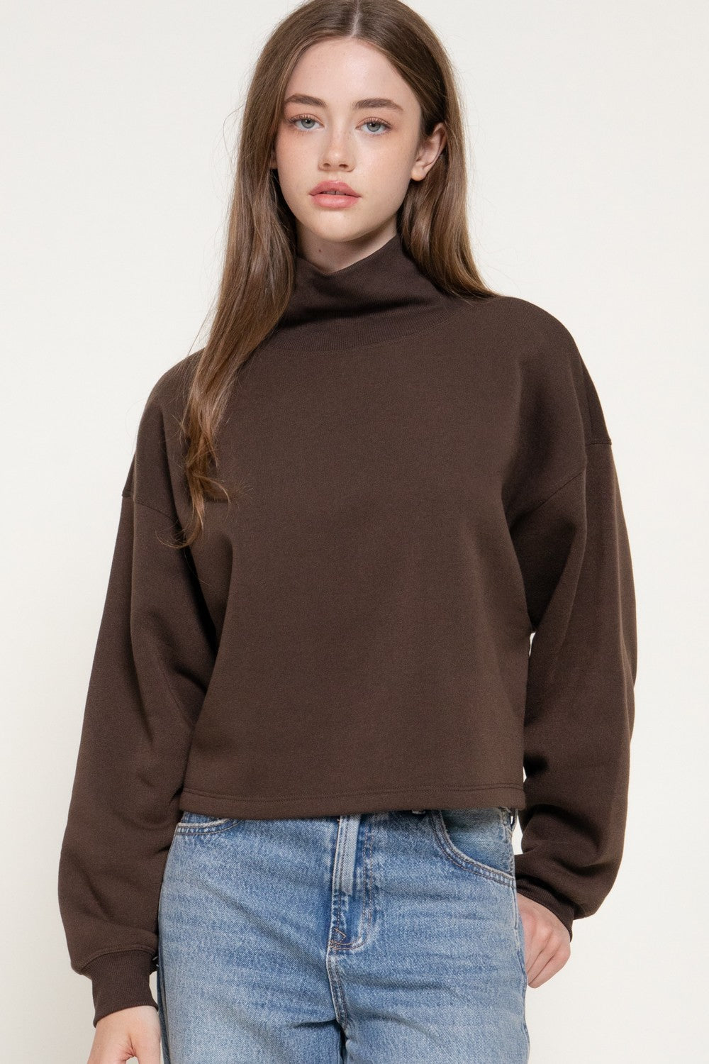Long Sleeve Neck Hem & Cuffs Inner Brushed Sweatshirt