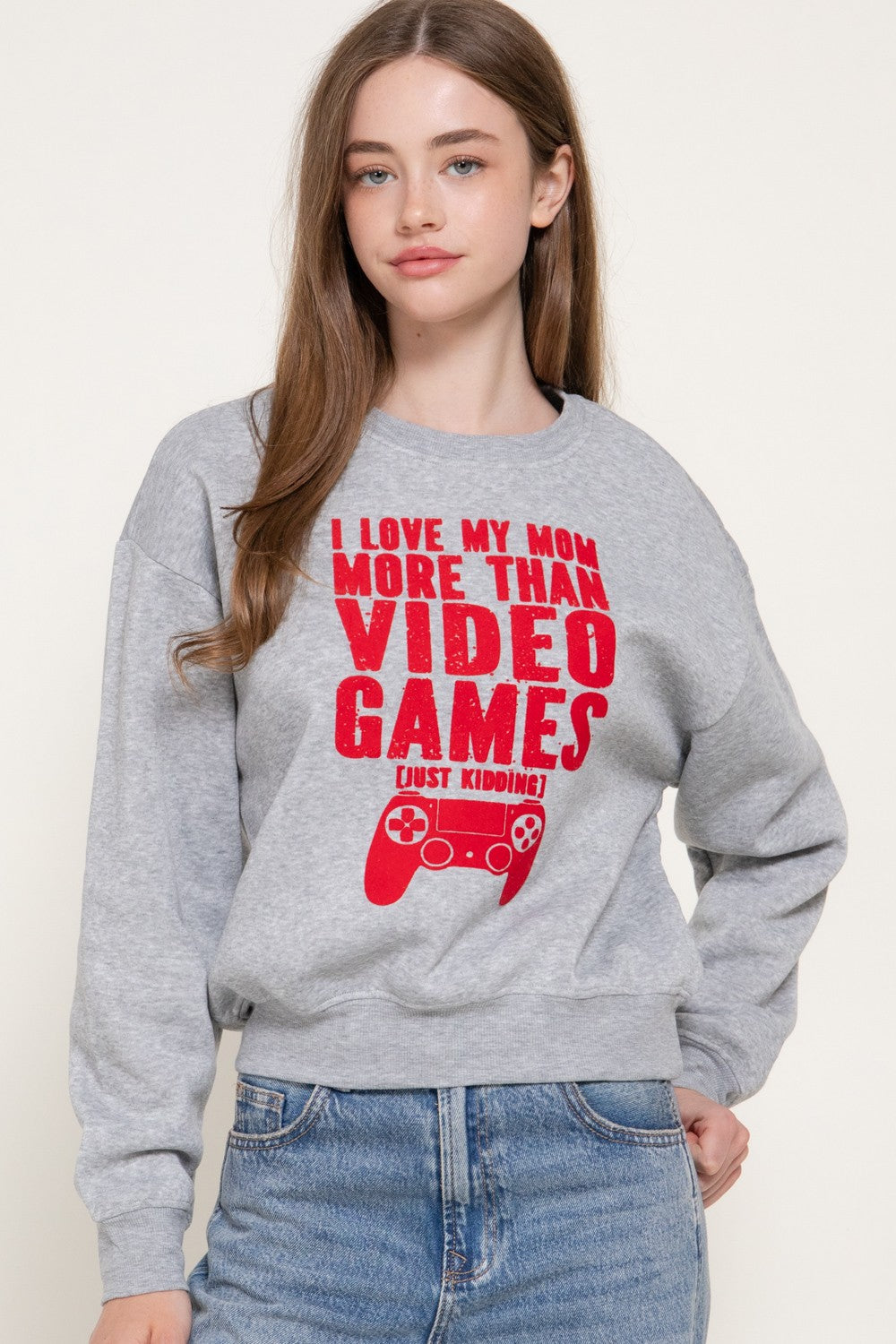 Long Sleeve Flocked Letter Sweatshirt