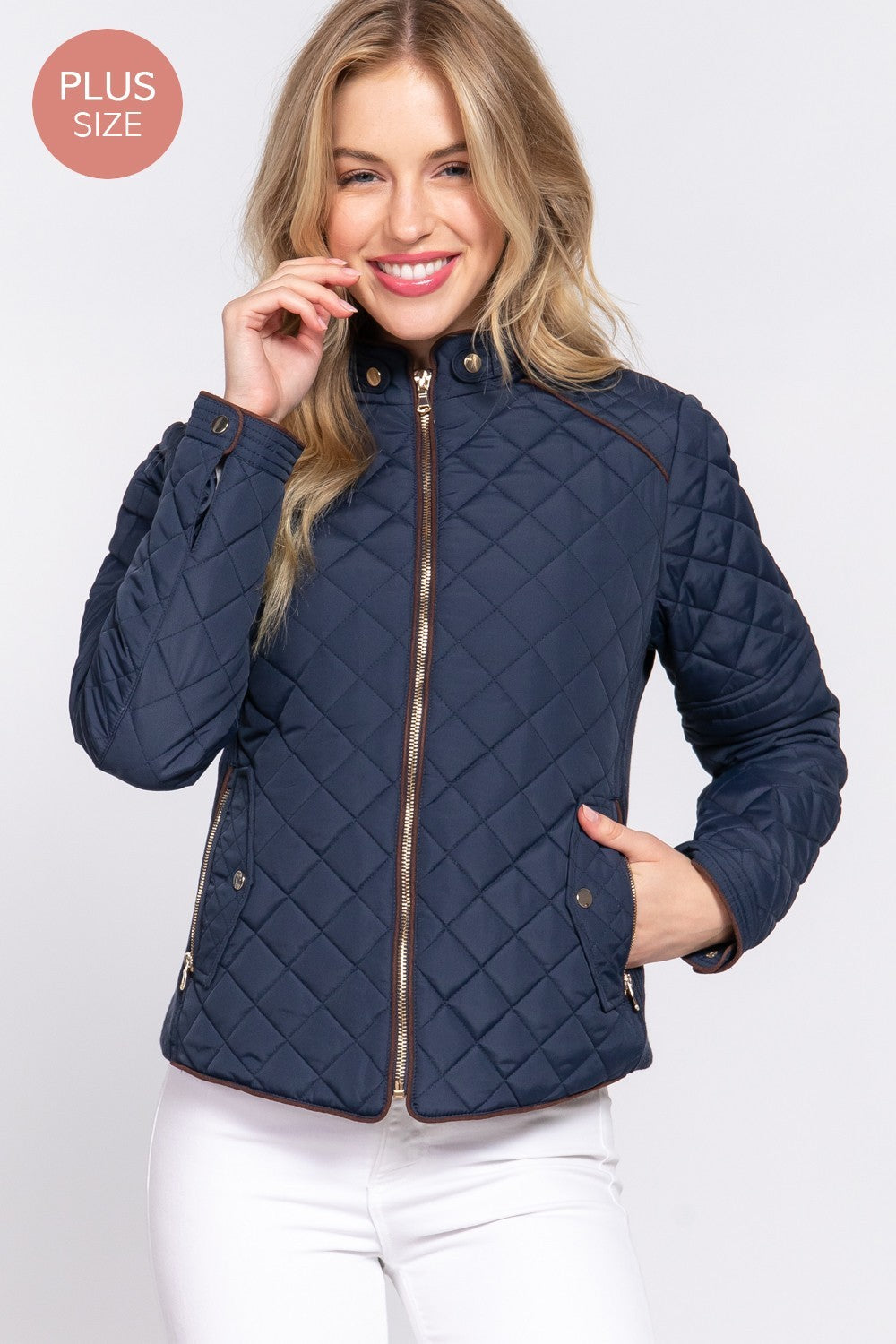 Suede Piping Detail Rib Quilted Padding Jacket