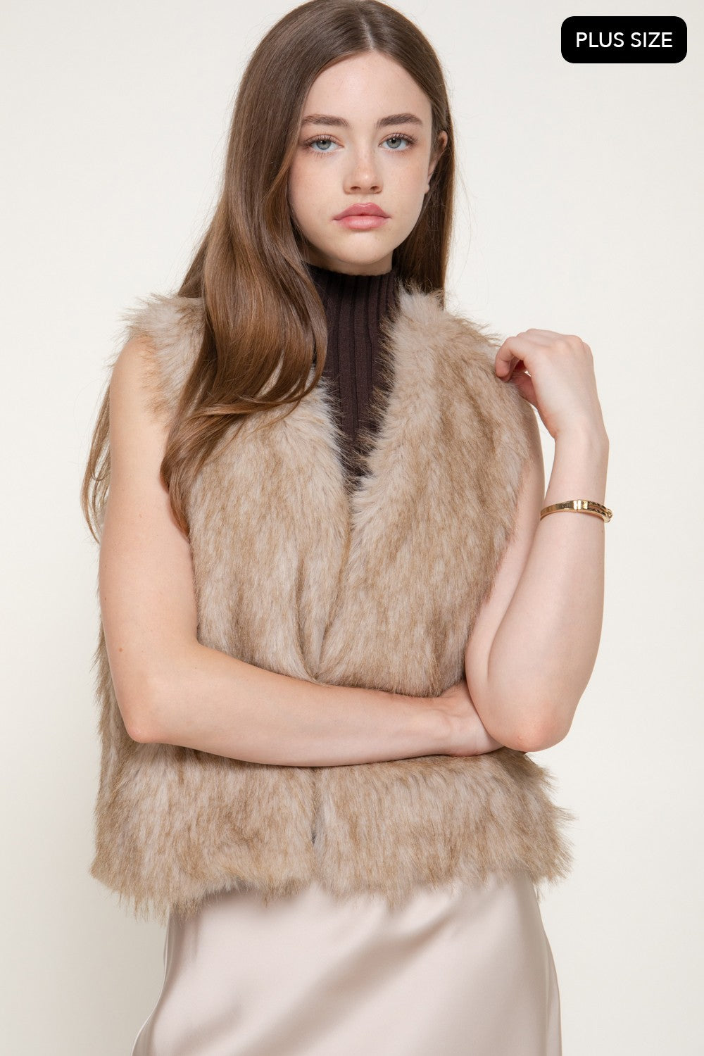 V-neck Two Tone Faux Fur Vest