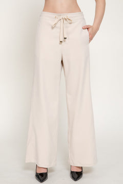 High Waist Wide Leg Suede Touch Twill Pants