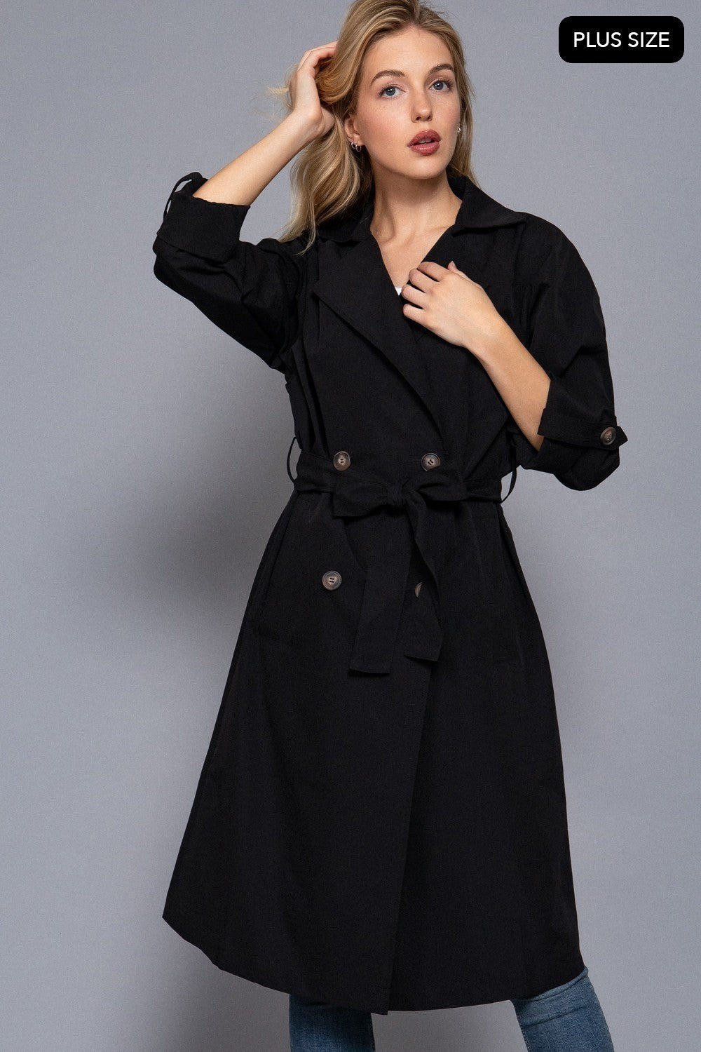 Long Slv Belted Trench Coat