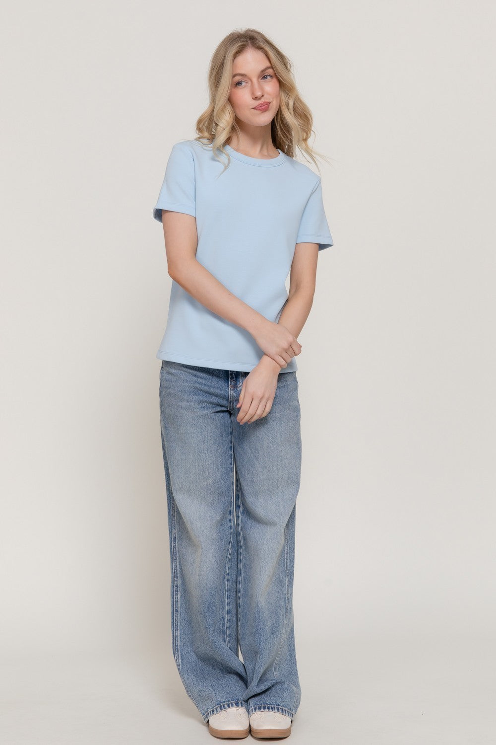 Short Sleeve Round Neck Soft Knit Top