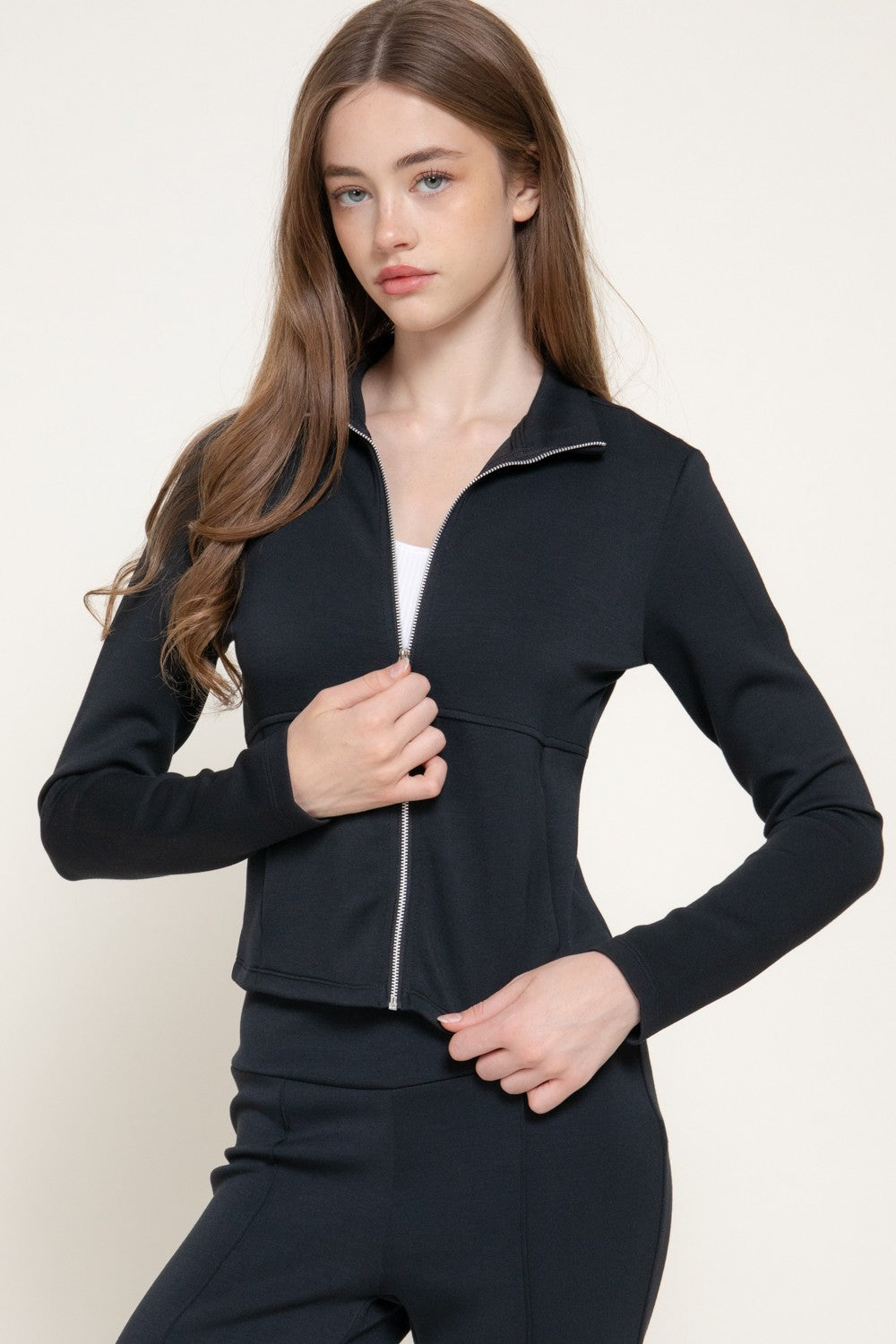Long Slv High Neck Jacket W/ Thumb Holes