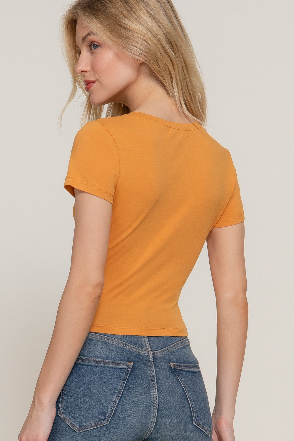 Short Sleeve V-Neck Crop Top