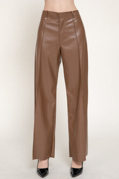 Marked Seam Wide Leg Faux Leather Pants