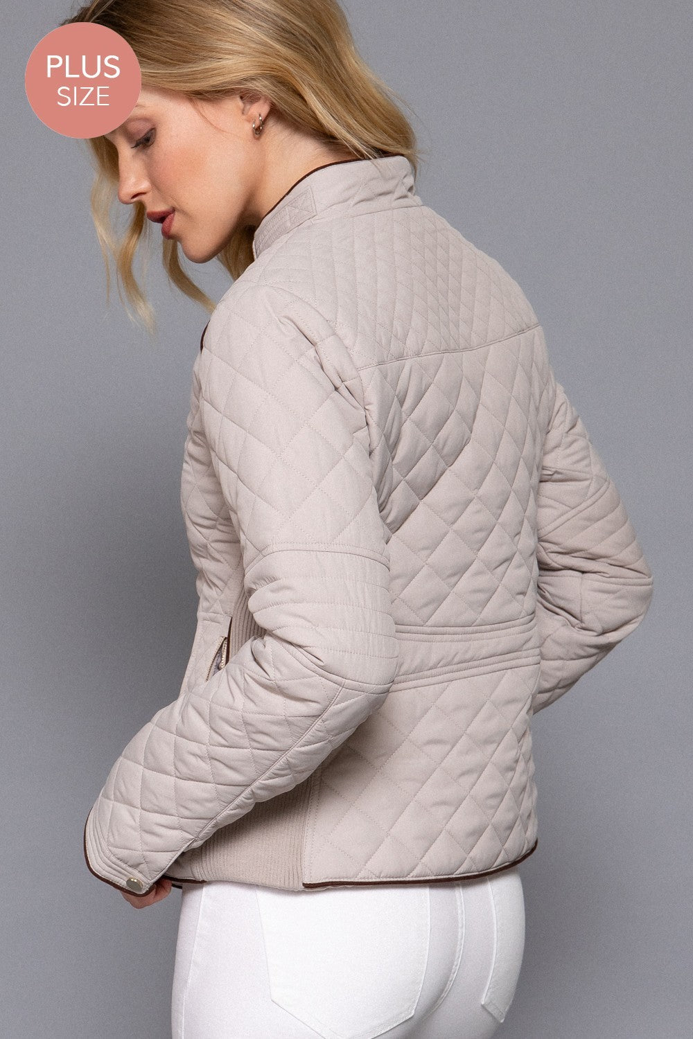 Suede Piping Detail Rib Quilted Padding Jacket