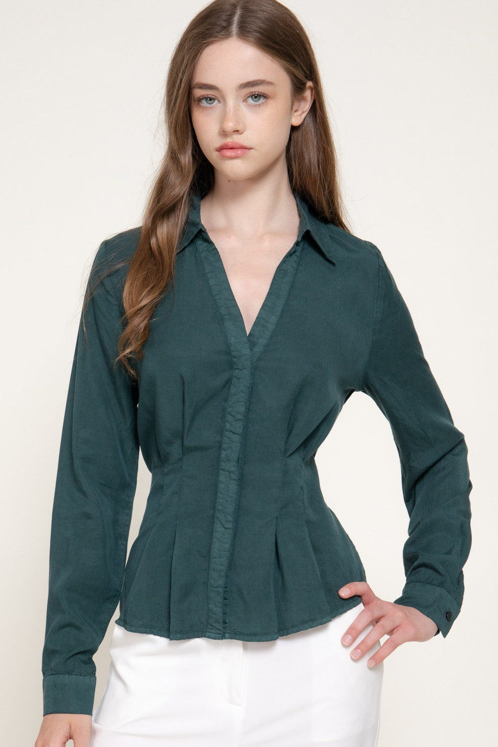 Long Slv Pleated Lyocel Shirt