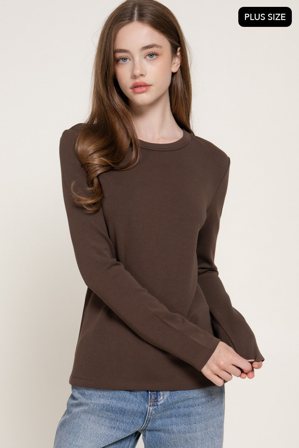 Long Slv Crew Neck Cotton Scuba Knit Top