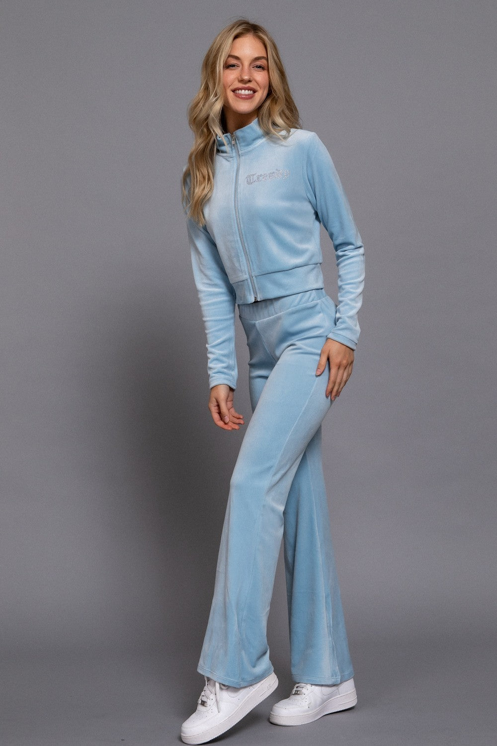 Zip Up Jacket & Flare Pants Velour Set