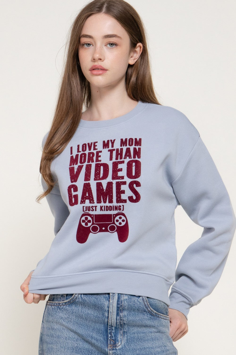 Long Sleeve Flocked Letter Sweatshirt