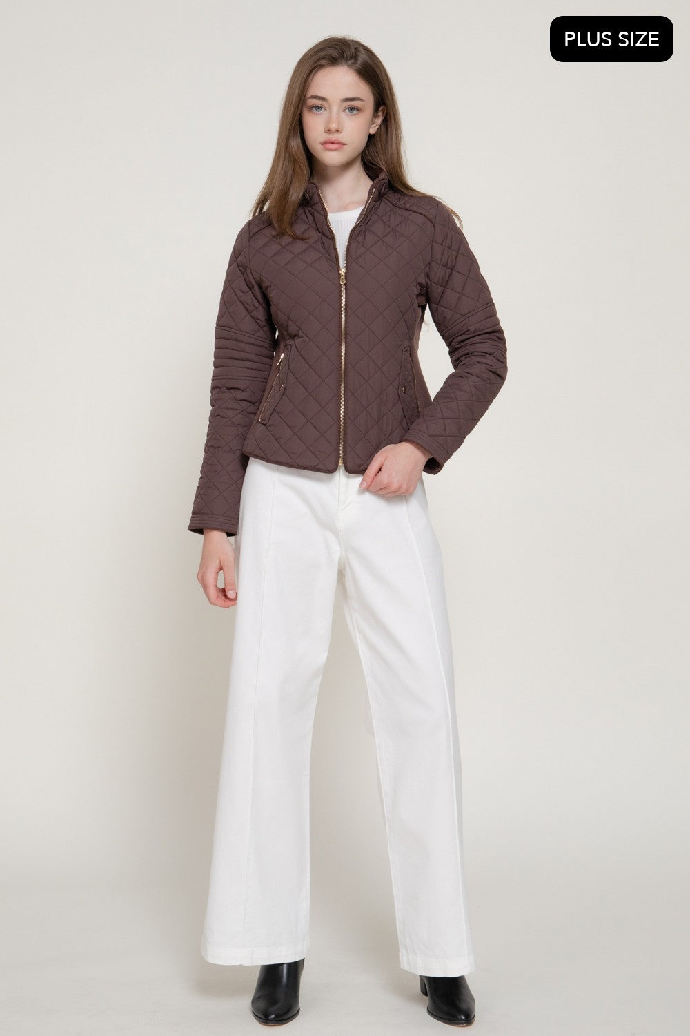 Suede Piping Detail Rib Quilted Padding Jacket