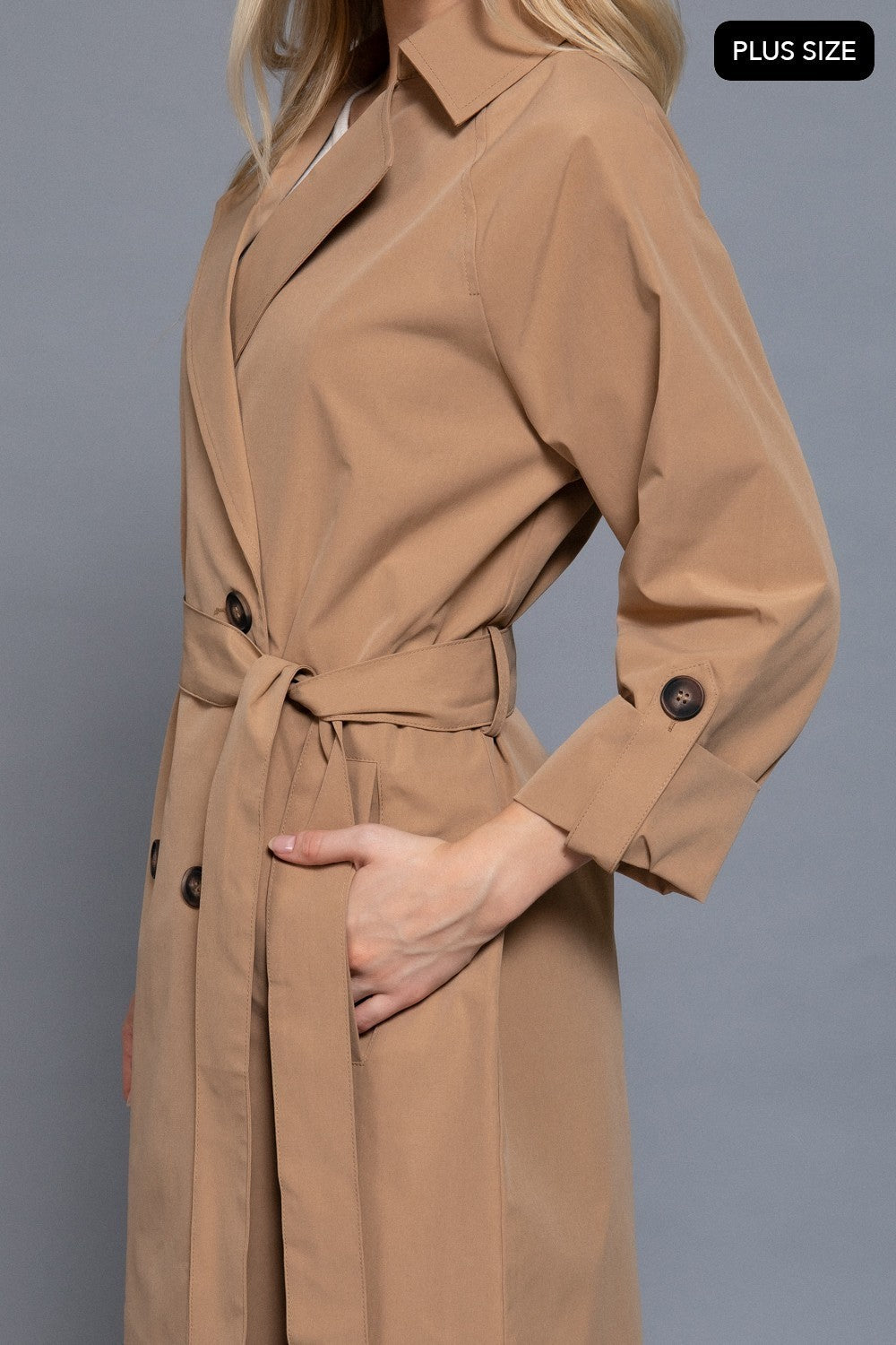 Long Slv Belted Trench Coat