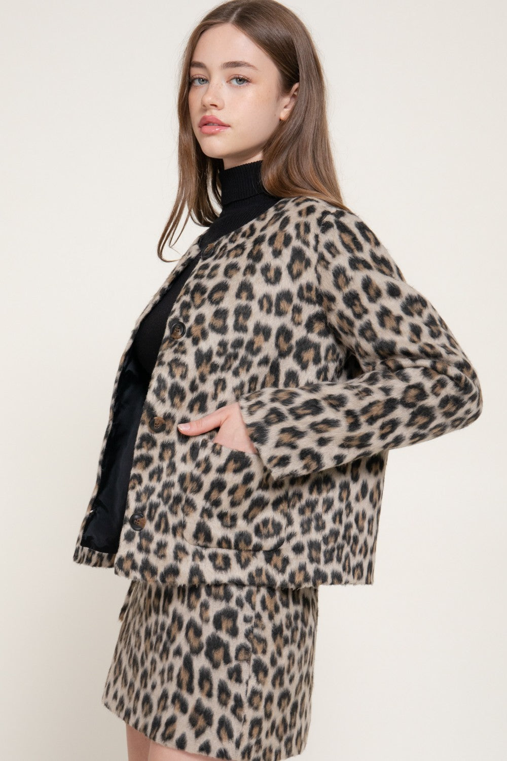 Leopard Print Hairy Wool-like Fabric Jacket