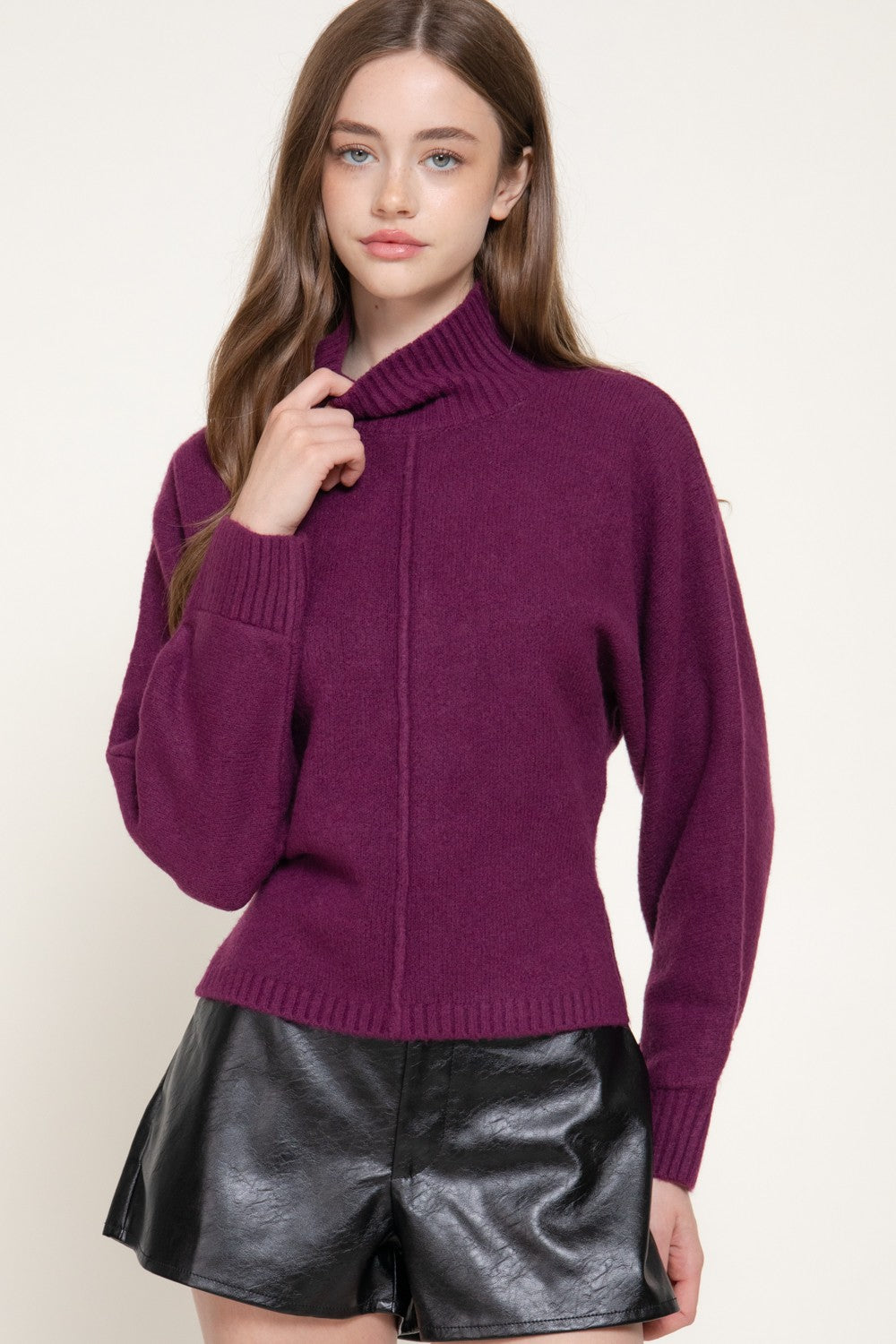 Long Slv High Neck Sweater Top
