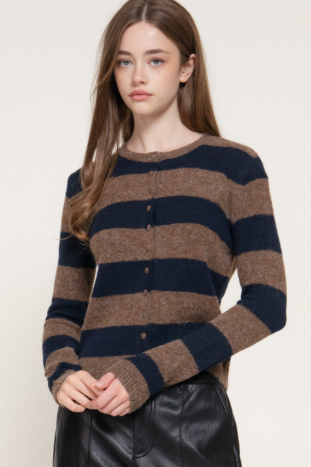 Long Slv Stripe Sweater Cardigan