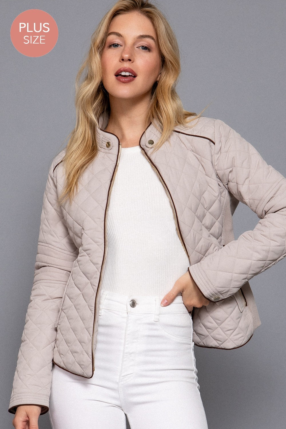 Suede Piping Detail Rib Quilted Padding Jacket